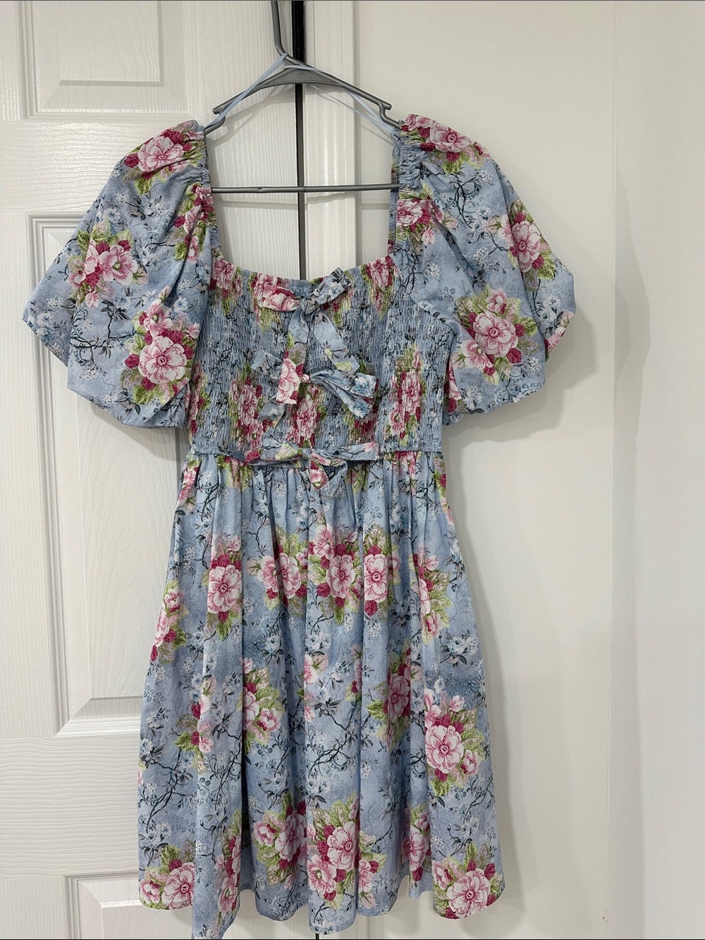 entro Light Blue Floral Puff-Sleeve Sundress